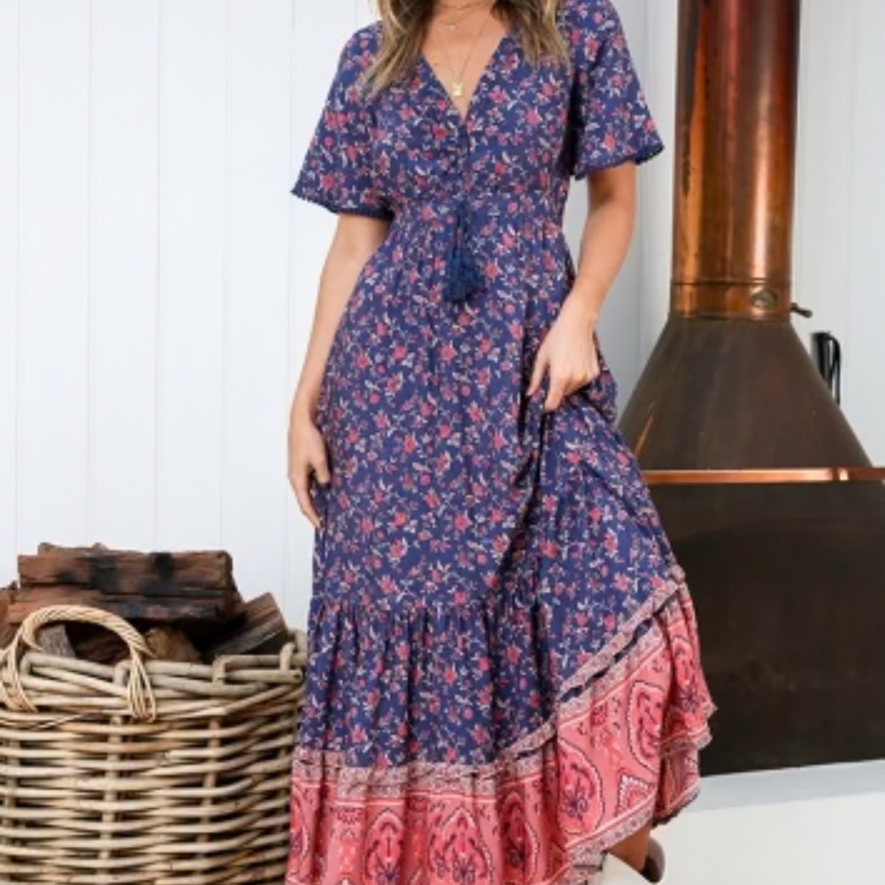 Floral Navy and Pink Maxi Dress
